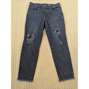 Old Navy OG Straight High Rise Distressed Jeans Black Frayed Hem Button Fly 12